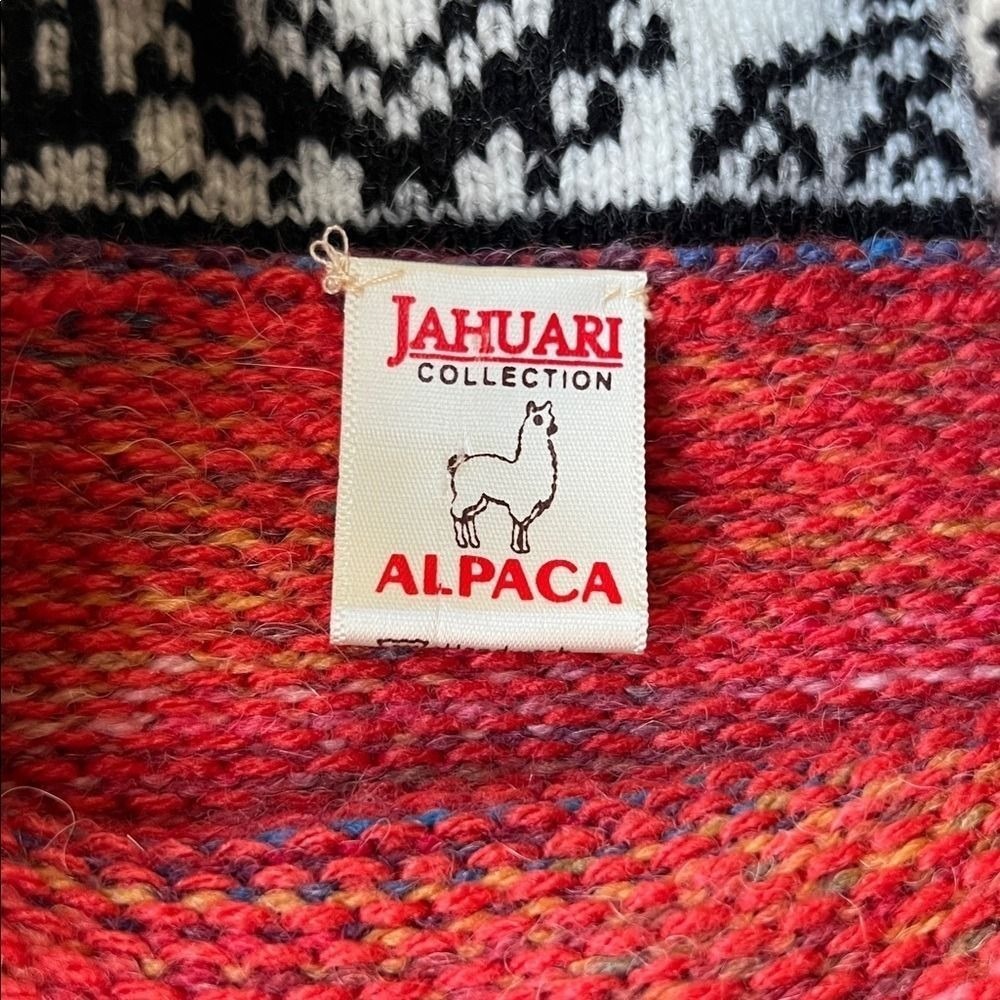 Jahuari Collection Alpaca Wool Fair Isle Poncho Sweater Red One Size - Picture 6 of 6